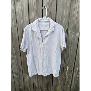 Coastal Linen Porter & Ash Button Down Shirt L White Striped Camp Collar
